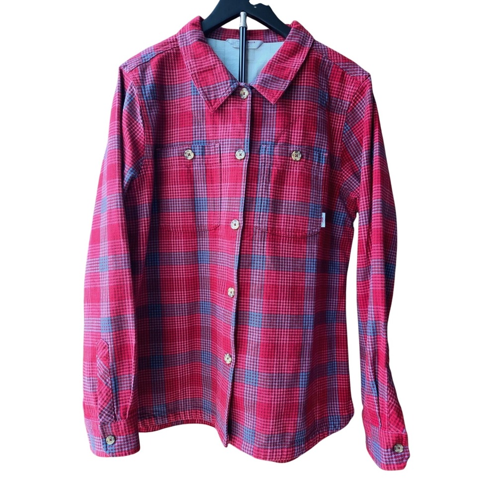 Stio Heavyweight Organic Flannel Red Plaid Button Down Shirt Women size XL EUC